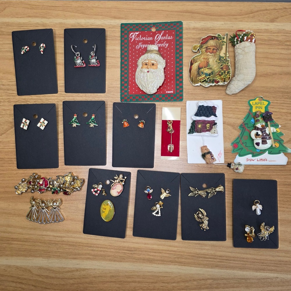 Christmas‎ Holiday Jewelry Lot Earrings Brooches Pins Festive Winter Designs